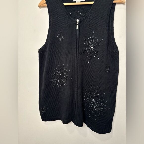 Christopher & banks Ugly Christmas Holiday Sweater vest size L snowflake black - Picture 7 of 12